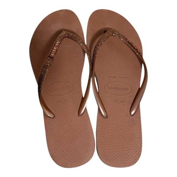 Havaianas Women’s Flip Flops Slim Sparkle II Crocus Rose Blush Flats 11-12 - Picture 2 of 5